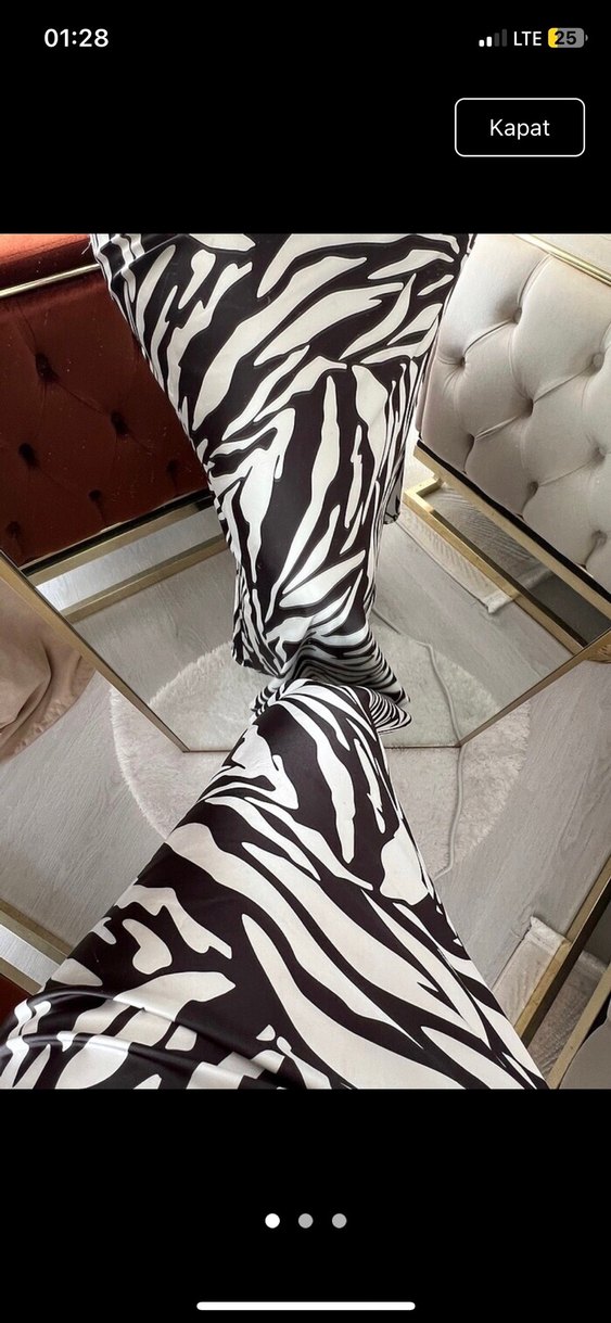 Kahverengi Zebra Desenli Uzun Midi Etek - Görsel 2