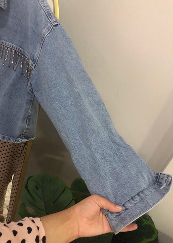 Düğmeli Mini Mavi taşlı Kot Ceket - Görsel 3