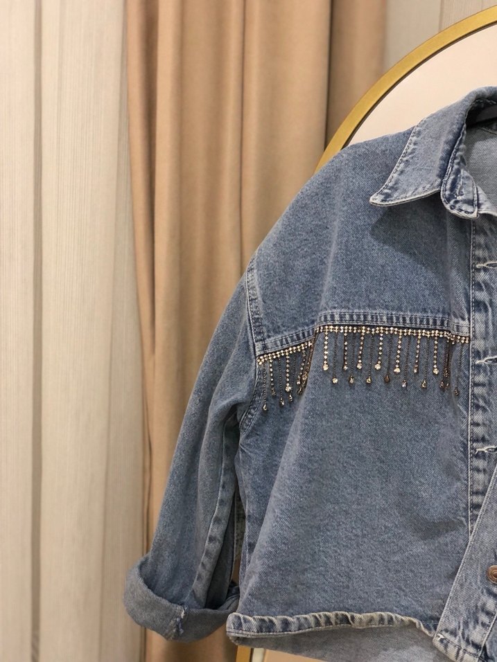 Düğmeli Mini Mavi taşlı Kot Ceket - Görsel 2