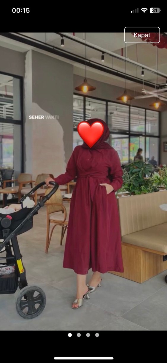 Bordo Uzun Kollu Kadın Elbise - Görsel 3