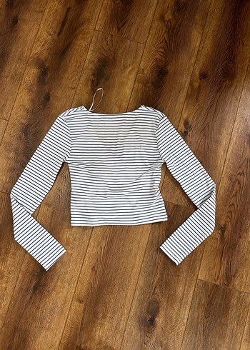 Adl kruvaze yaka uzun kollu çizgili bluz - Görsel 4