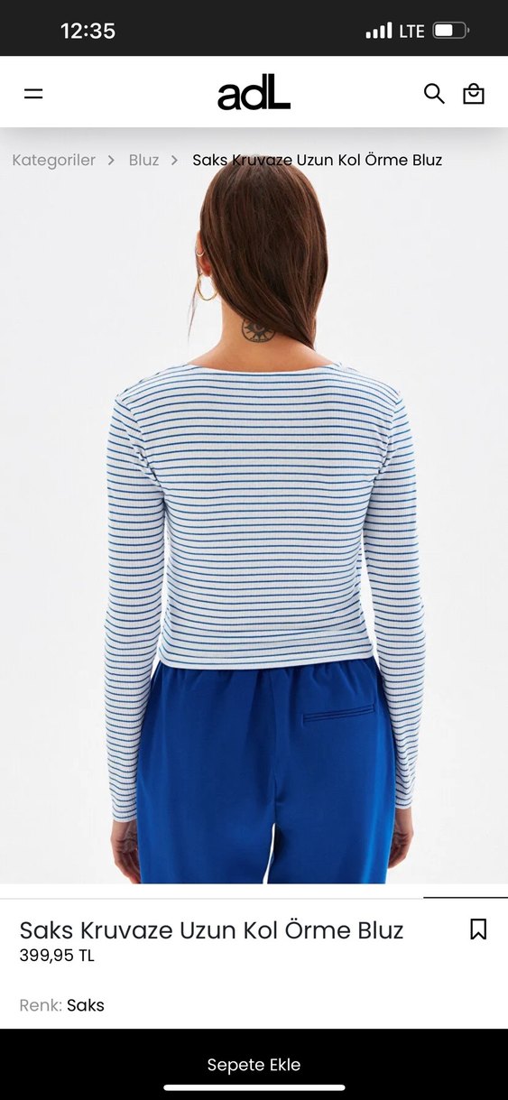 Adl kruvaze yaka uzun kollu çizgili bluz - Görsel 2
