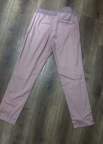 Pudra pembe beli kastikli kumaş pantalon - Görsel 2