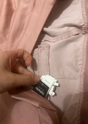 Pudra pembe beli kastikli kumaş pantalon - Görsel 4