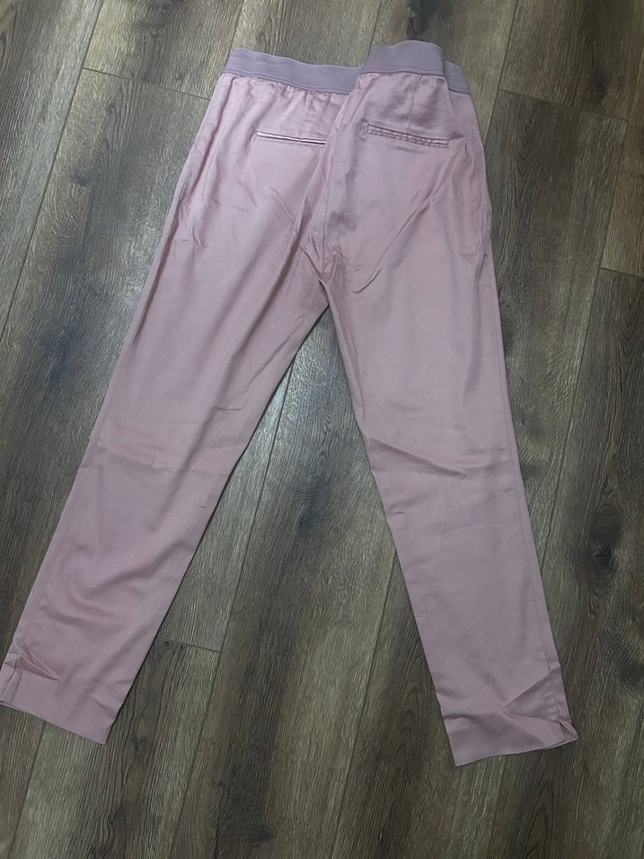 Pudra pembe beli kastikli kumaş pantalon - Görsel 2