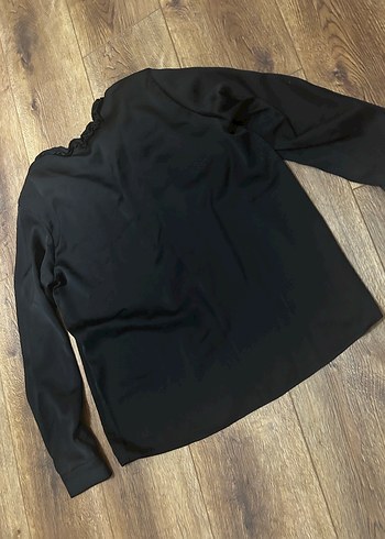 Koton boyundan bağlamalı Siyah Uzun Kollu Bluz - Görsel 4