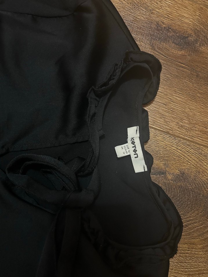 Koton boyundan bağlamalı Siyah Uzun Kollu Bluz - Görsel 3