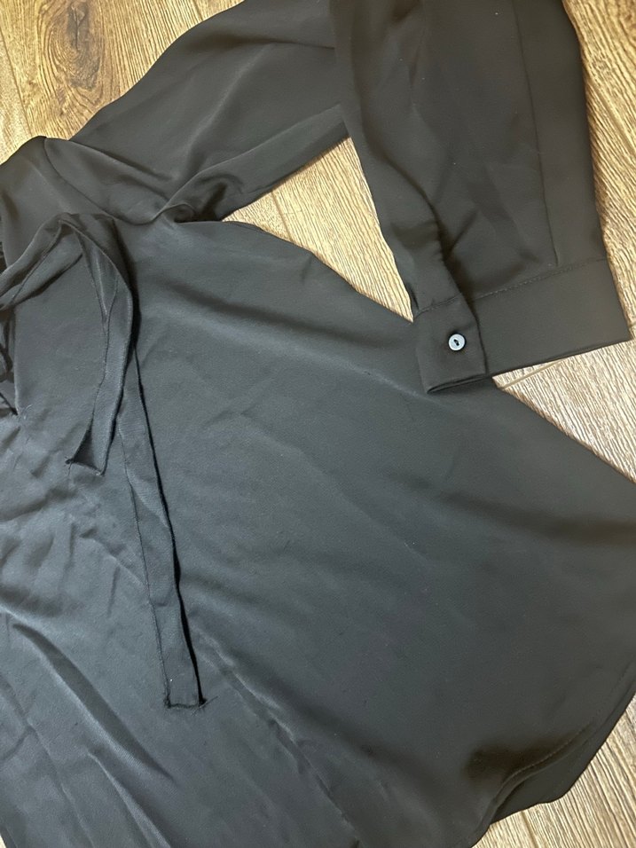 Koton boyundan bağlamalı Siyah Uzun Kollu Bluz - Görsel 2