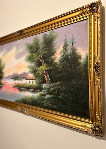 Altın Varaklı çerçeveli vintage  manzara tablosu - Görsel 2