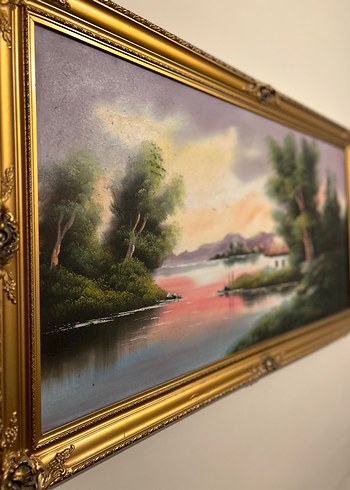 Altın Varaklı çerçeveli vintage  manzara tablosu - Görsel 3