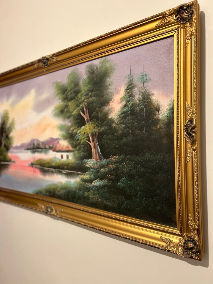 Altın Varaklı çerçeveli vintage  manzara tablosu - Görsel 2