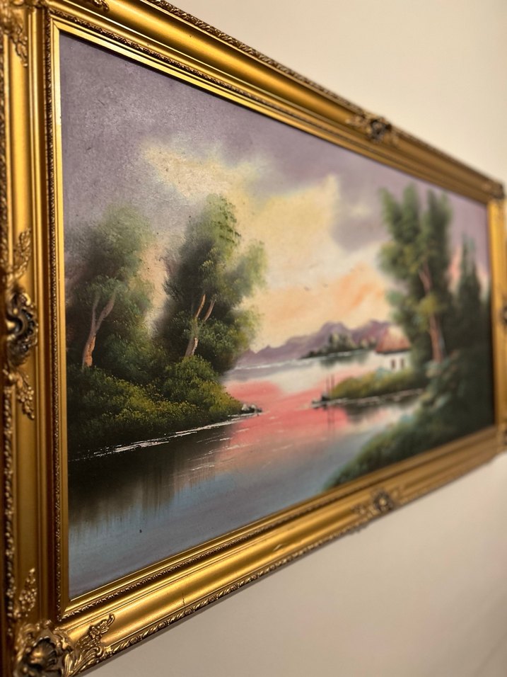 Altın Varaklı çerçeveli vintage  manzara tablosu - Görsel 3