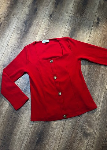 Gusto şık triko kırmızı bluz - Görsel 2