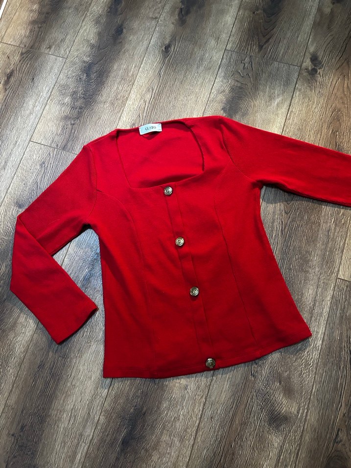 Gusto şık triko kırmızı bluz - Görsel 2