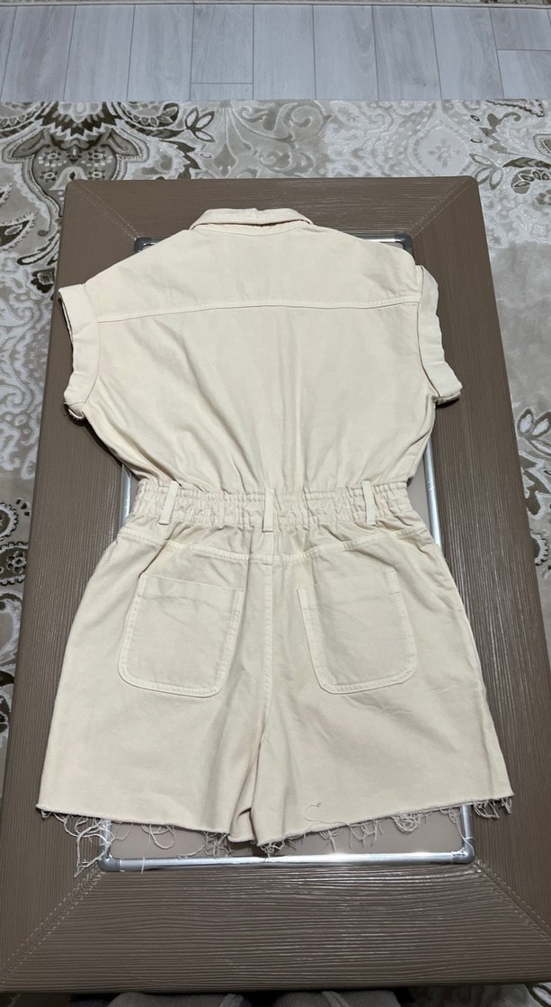 Bej Kısa Kollu Kadın Şort Tulum - Görsel 2