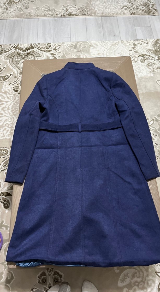 Kemerli Lacivert Kadın Uzun Kaban - Görsel 2