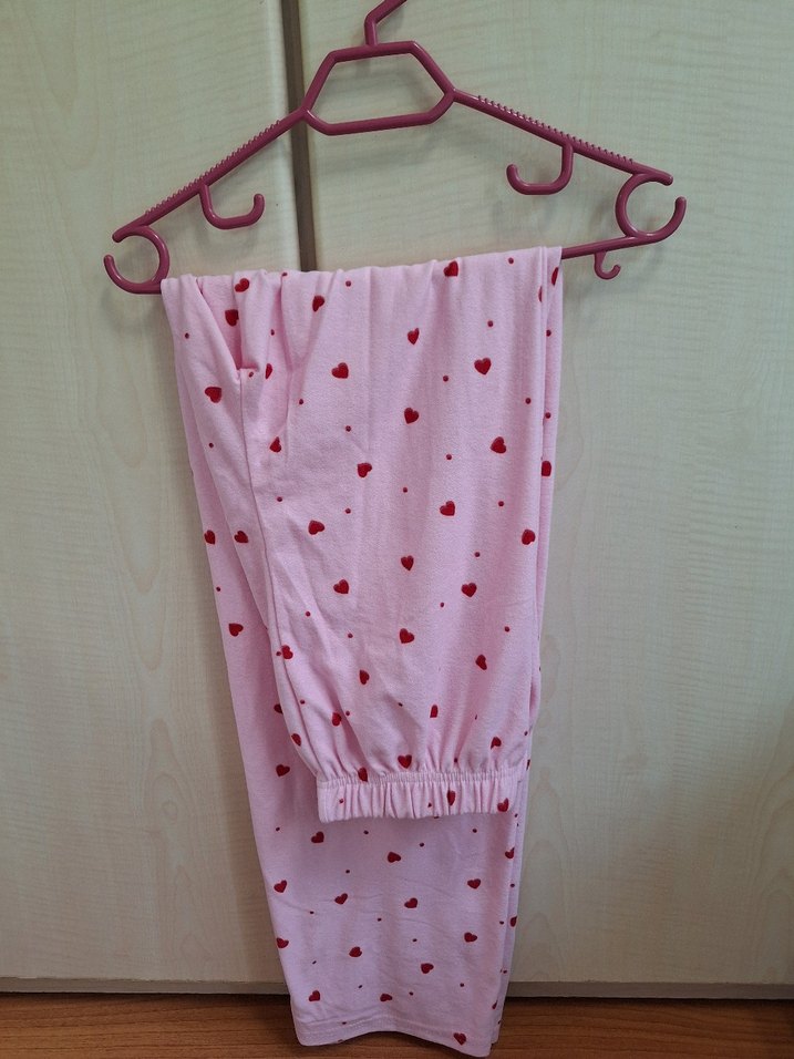 Pembe Kalp Desenli Uzun Kollu Kadın Pijama Üstü - Görsel 2