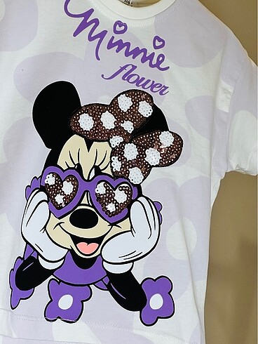 Standart Beden Beden mor Renk Simli Pul Minnie Mause Taytlı Takım