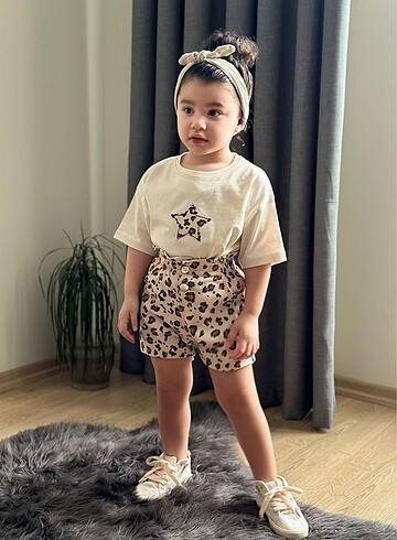 Leoparlı Krem Takım