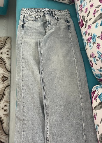34 Beden gri Renk Gri Baskılı Loose Fit Midi Kadın Kot Pantolon