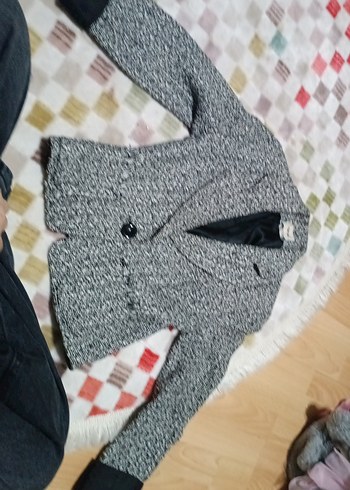 36 Beden Gri Mini Düğmeli Kadın Blazer Ceket