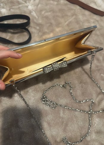 Parlak Altın Kareli Metal Kadın Clutch Çanta - Görsel 3