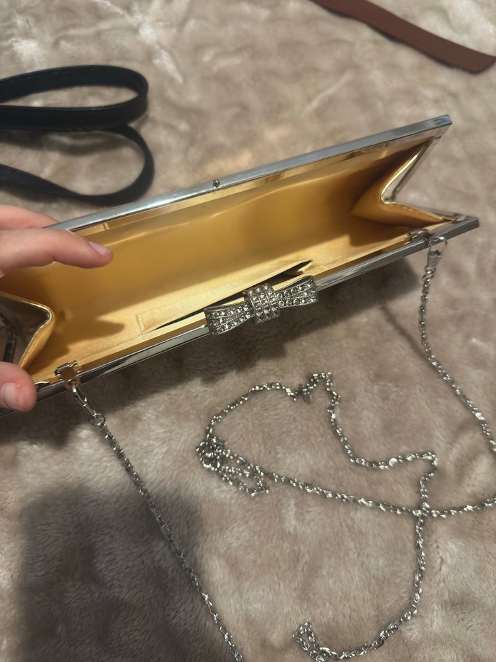 Parlak Altın Kareli Metal Kadın Clutch Çanta - Görsel 3