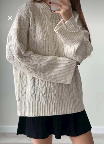 Geniş Kesim Örgü Kadın Kazak - Görsel 4