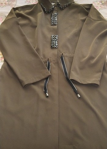 Siyah Düğmeli Kadın Uzun Ceket - Görsel 3