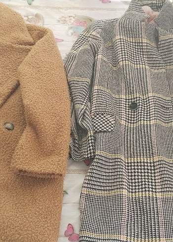 Düğmeli Gri Ekose Midi Kadın Kaban - Görsel 3