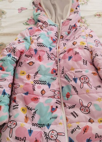 Kız Çocuk Kapüşonlu Pembe Mont - Görsel 4