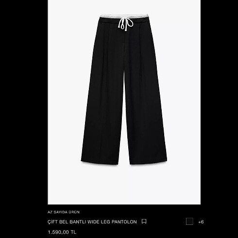xs Beden siyah Renk Zara çift bel bantlı wide leg pantolon