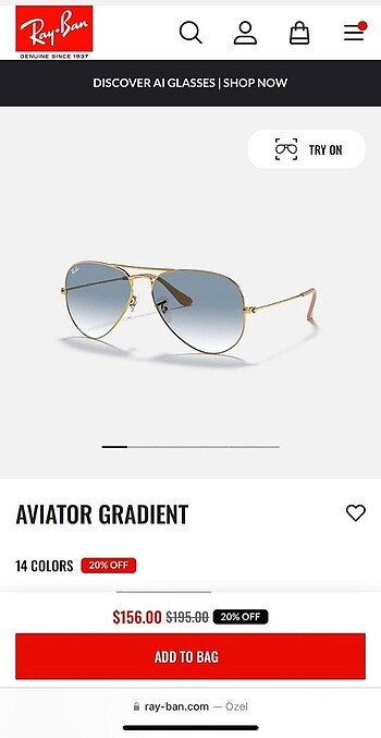 Ray Ban aviator gradyan