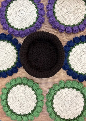 El Örgüsü Çiçekli Bardak Altlığı ve Saksı - Görsel 3