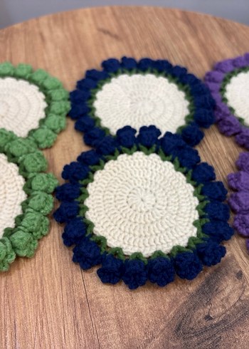 El Örgüsü Çiçekli Bardak Altlığı ve Saksı - Görsel 2