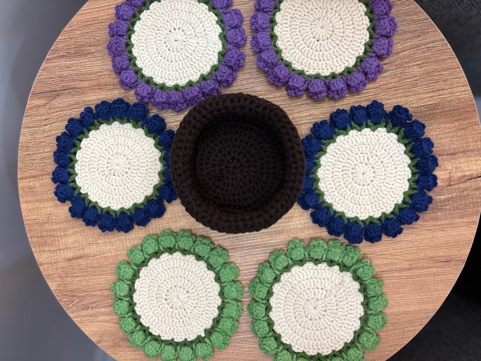 El Örgüsü Çiçekli Bardak Altlığı ve Saksı - Görsel 3