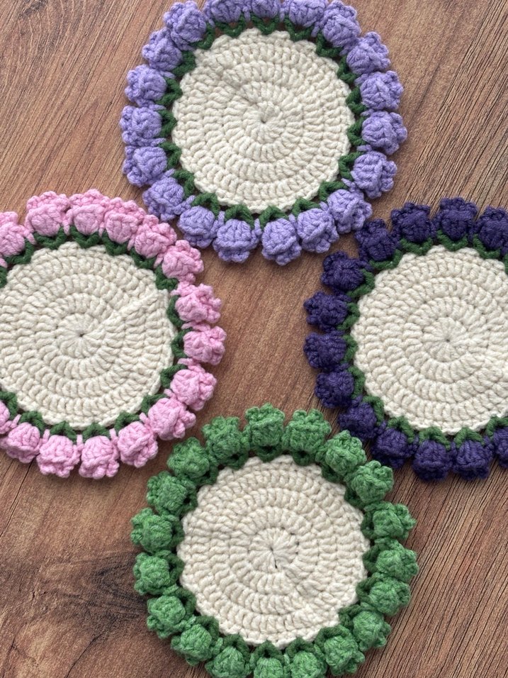 El Yapımı Örgü Çiçekli Bardak Altlığı ve Saksısı - Görsel 5