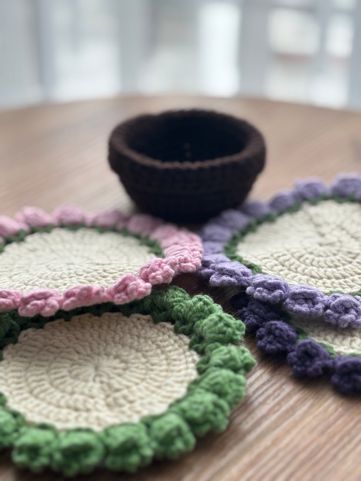 El Yapımı Örgü Çiçekli Bardak Altlığı ve Saksısı - Görsel 4