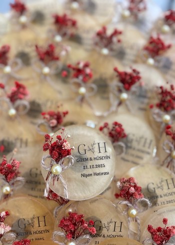 Epoksi Çiçekli İncili Söz Nişan Nikah Düğün Hediyelik Magnet - Görsel 4