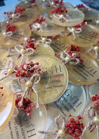 Epoksi Çiçekli İncili Söz Nişan Nikah Düğün Hediyelik Magnet - Görsel 6
