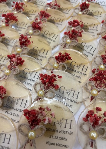 Epoksi Çiçekli İncili Söz Nişan Nikah Düğün Hediyelik Magnet - Görsel 7