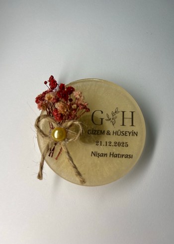 Epoksi Çiçekli İncili Söz Nişan Nikah Düğün Hediyelik Magnet - Görsel 5