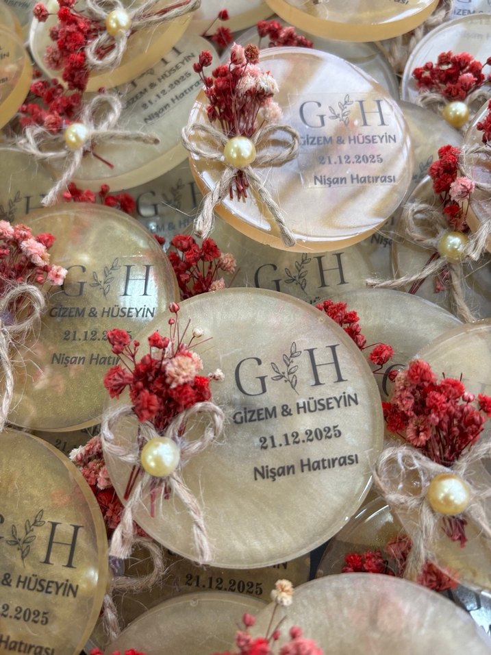 Epoksi Çiçekli İncili Söz Nişan Nikah Düğün Hediyelik Magnet - Görsel 2