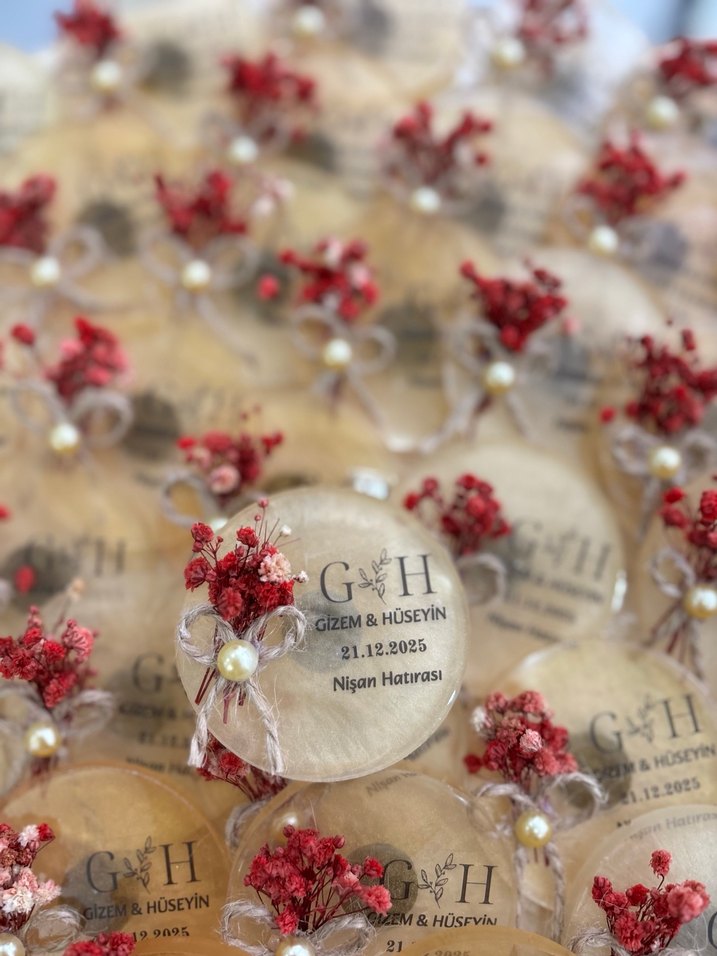 Epoksi Çiçekli İncili Söz Nişan Nikah Düğün Hediyelik Magnet - Görsel 4