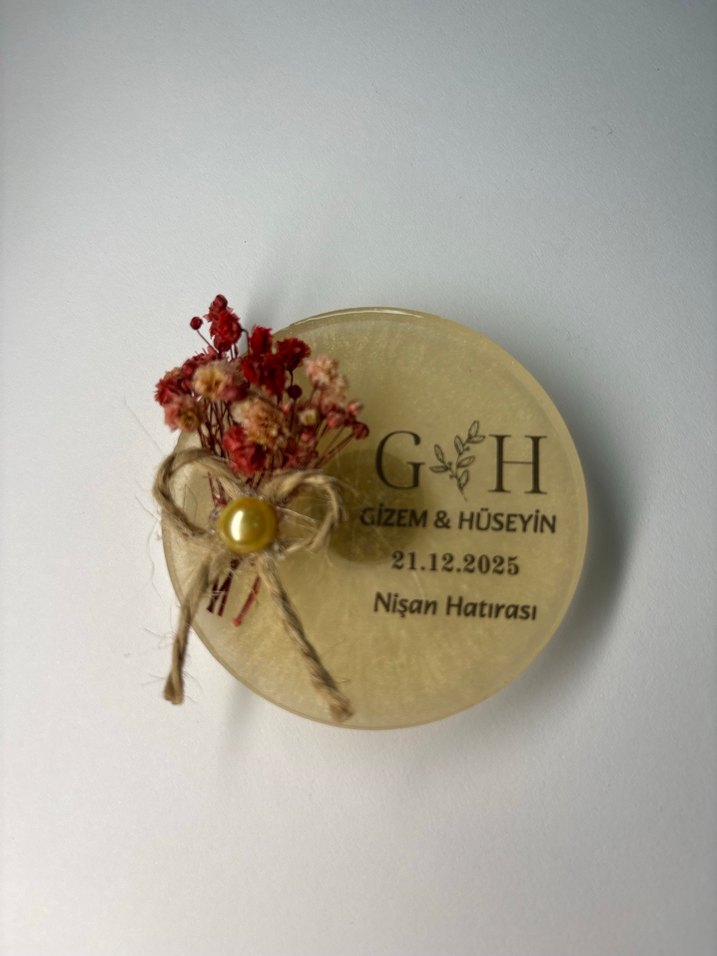 Epoksi Çiçekli İncili Söz Nişan Nikah Düğün Hediyelik Magnet - Görsel 5
