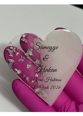 Epoksi Kalp Özel Gün Hediyelik Magnet Nişan, Nikah, Söz, Düğün - Görsel 3