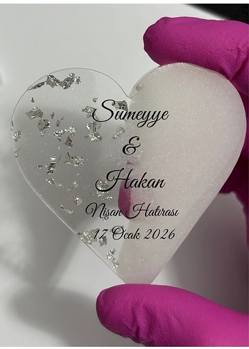 Epoksi Kalp Özel Gün Hediyelik Magnet Nişan, Nikah, Söz, Düğün - Görsel 2