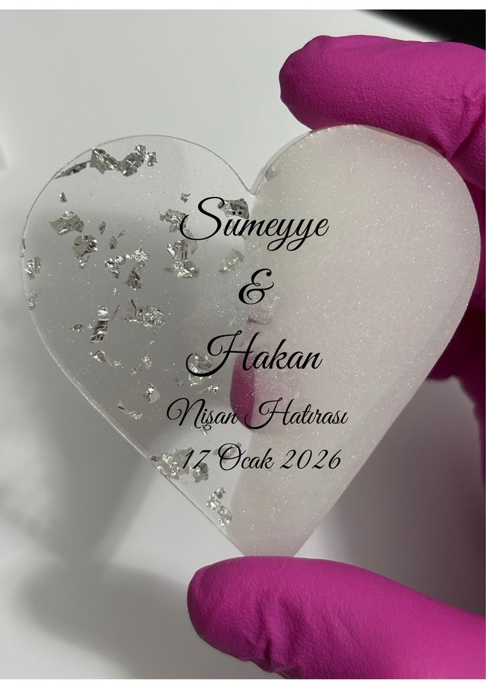 Epoksi Kalp Özel Gün Hediyelik Magnet Nişan, Nikah, Söz, Düğün - Görsel 2