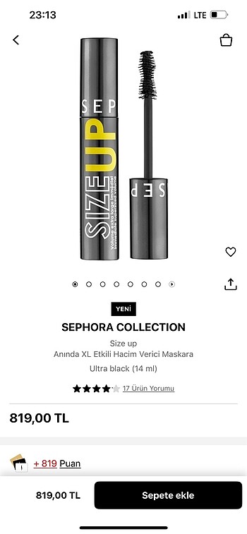 Sephora SEPHORA Hacim Veren Maskara Ultra Siyah