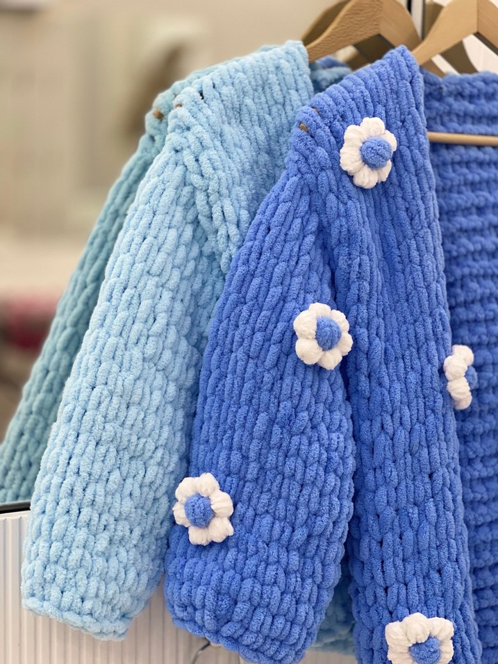 Mavi Nakışlı Bohem Örgü Hırka - Görsel 2